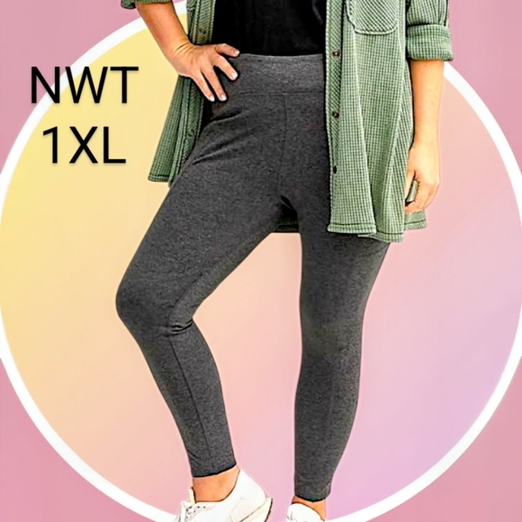 NWT Lightly Fleece Lined 1XL ⅞ Length High Waisted Leggings w 2 Side Pockets - Picture 1 of 5